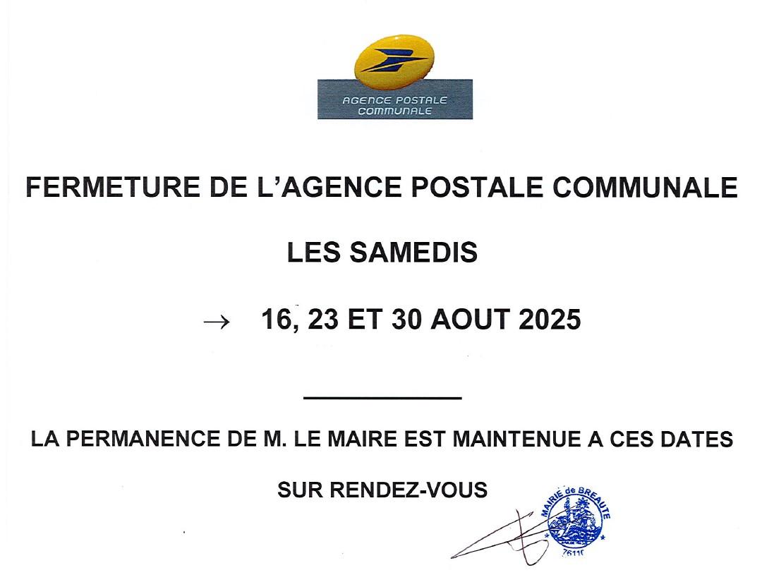Fermeture Poste aout 2025